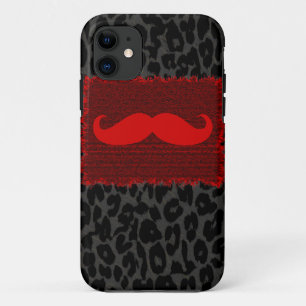 Red Funny Mustache en Leopard Print iPhone 11 Hoesje