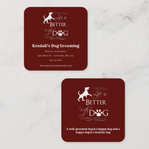 Red Funny Quote Dog Grooming Square Visitekaartje