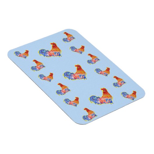 Red Funny Rooster Cocrek Blue and White Spots Ca Magneet (Rechterzijde)