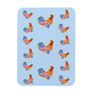 Red Funny Rooster Cocrek Blue and White Spots Ca Magneet