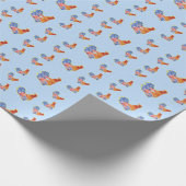 Red Funny Rooster Cocrek Blue and White Spots Cadeaupapier (Hoek)