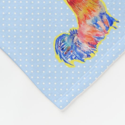 Red Funny Rooster Cocrek Blue and White Spots Fleece Deken (Hoek)