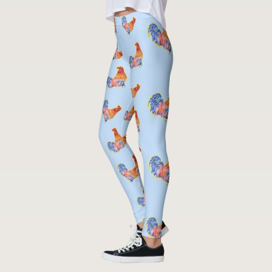 Red Funny Rooster Cocrek Blue and White Spots Leggings (Links)