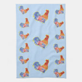 Red Funny Rooster Cocrek Blue and White Spots Theedoek (Verticaal)