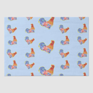 Red Funny Rooster Cocrek Blue and White Spots Tissuepapier