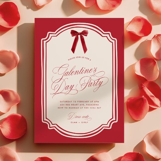 Red Galentine's Day Party Invitation with Bow