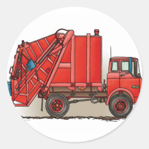 Red Garbage Truck Ronde Sticker