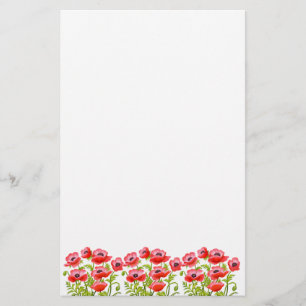 Red Garden Poppy Flowers Stationery Briefpapier