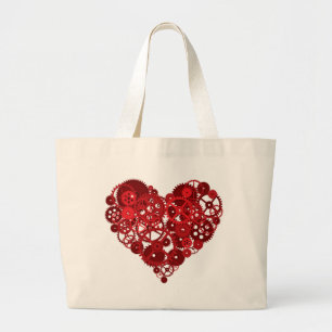 Red Gears Heart Grote Tote Bag