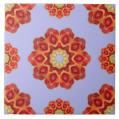 Red Geo Peony op Blauw Tegeltje (Voorkant)