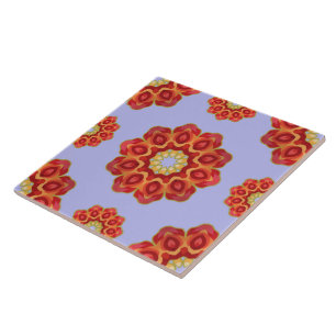 Red Geo Peony op Blauw Tegeltje