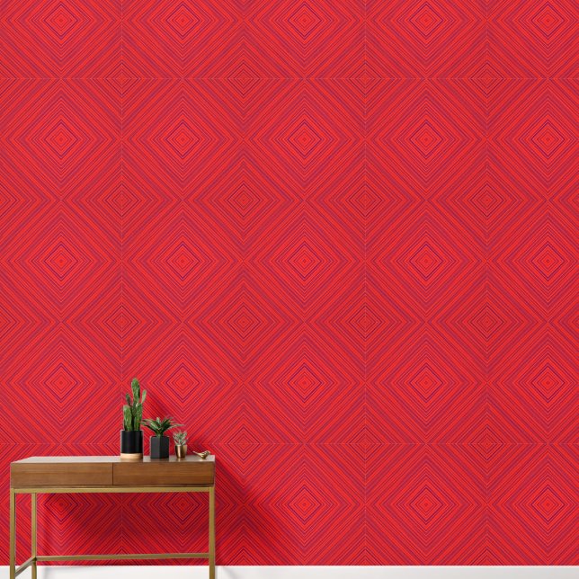 Red Geometric Diamond Pattern Behang (Hal)