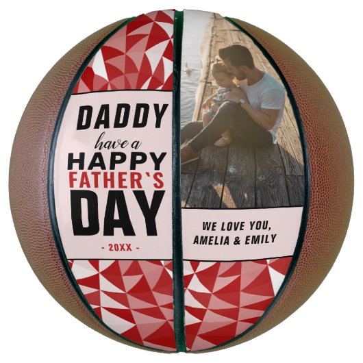 Red Geometrical Dad Happy Father Day Foto Basketbal (Verticaal)
