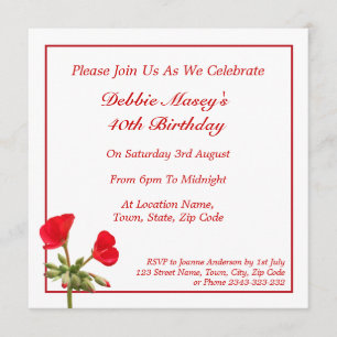 Red Geranium Birthday Invitation Kaart