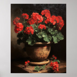 Red Geranium Flowers Art Print Poster