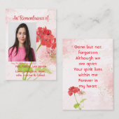 Red Geranium Memorial Pocket Keepsake Visitekaartje (Voorkant / Achterkant)
