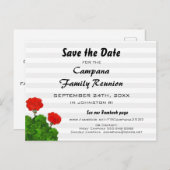 Red Geranium Reunion, Feest, Evenement Save the Da Uitnodiging Briefkaart (Voorkant / Achterkant)