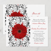 Red Gerber Daisy Black Floral Wedding Invitation Kaart (Voorkant / Achterkant)