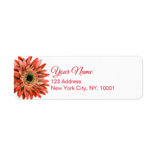 Red Gerber Daisy Waterverf Calligraphy Return Etiket