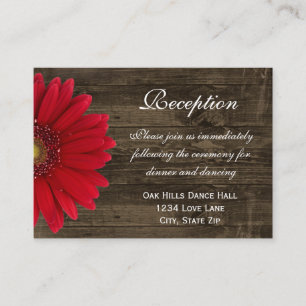 Red Gerber Daisy Wedding Reception Direction Card Informatiekaartje