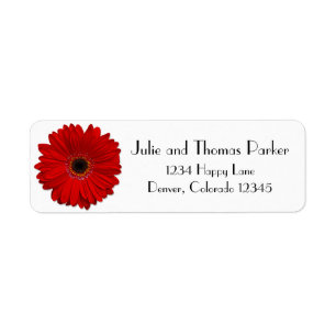 Red Gerbera Daisy Bruiloft Retouradres Label