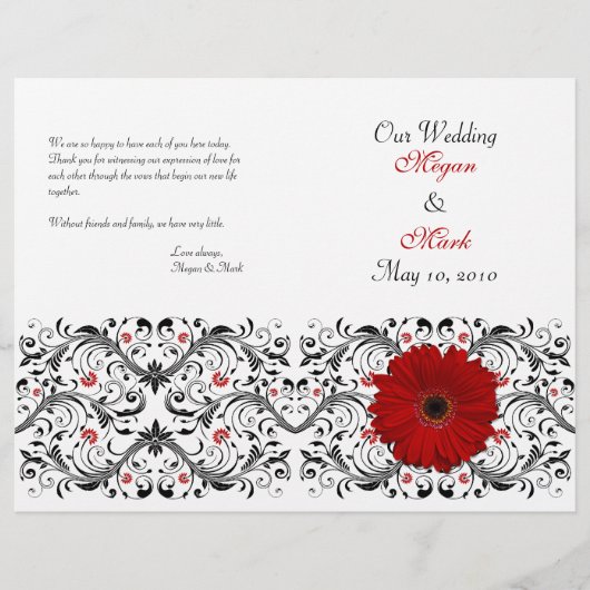 Red Gerbera Daisy Floral Wedding Programme (Voorkant)