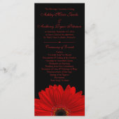 Red Gerbera Daisy Flower Black Wedding Programme (Devant)