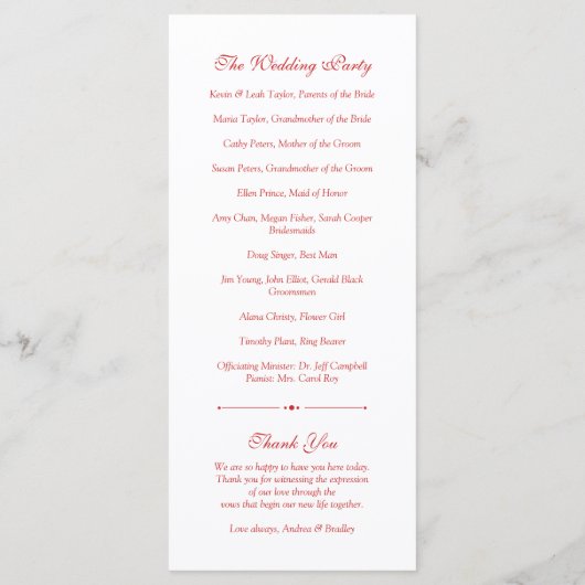 Red Gerbera Daisy Flower Programme de mariage blan (Dos)