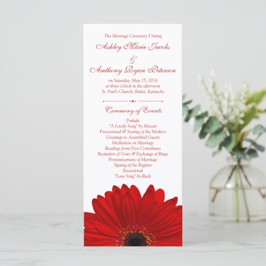 Red Gerbera Daisy Flower Programme de mariage blan (Debout devant)