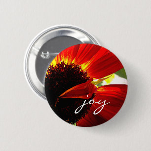 Red Gerbera Daisy Foto Joy Script Vet Modern Ronde Button 5,7 Cm