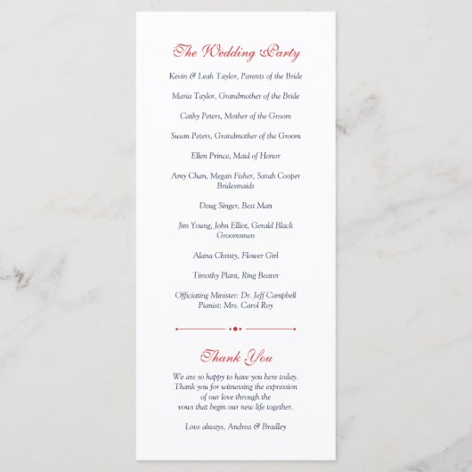 Red Gerbera Daisy Navy Polka Dot Wedding Program Programma (Achterkant)
