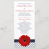 Red Gerbera Daisy Navy Polka Dot Wedding Program Programma (Voorkant)