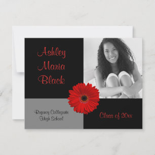 Red Gerbera Daisy Photo Afstuderen Invitation Kaart