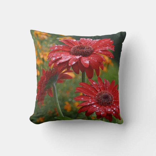 Red Gerbera Daisy Pillow Kussen (Voorkant)