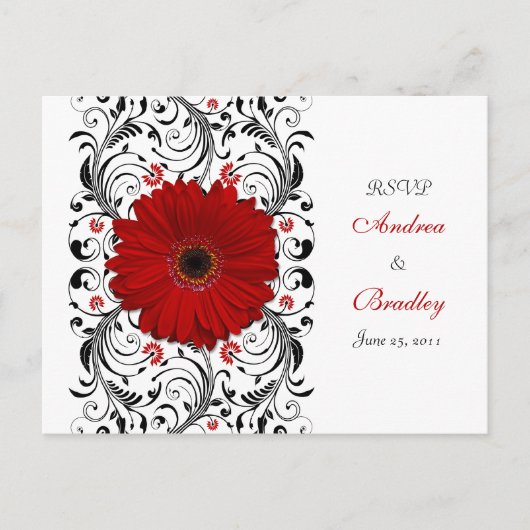 Red Gerbera Daisy RSVP Briefkaart (Voorkant)