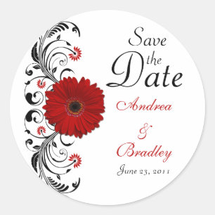 Red Gerbera Floral Save the Date Sticker