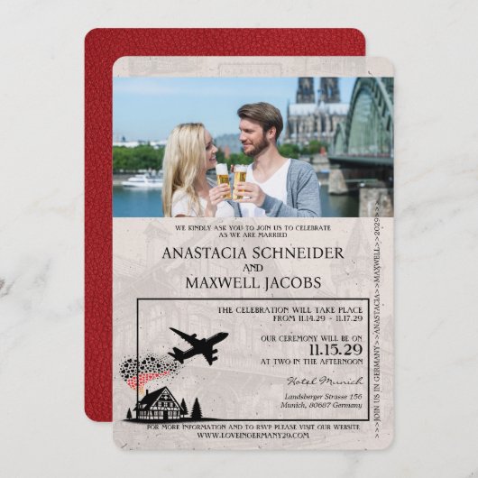 Red Germany Passport Wedding Invitation Kaart (Voorkant / Achterkant)