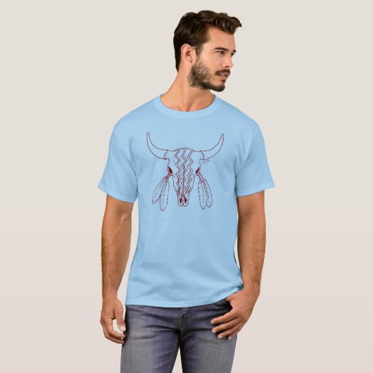 Red Ghost Dance Buffalo ligne t-shirt bleu (Devant entier)