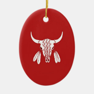 Red Ghost Dance Buffalo oval keramisch ornament