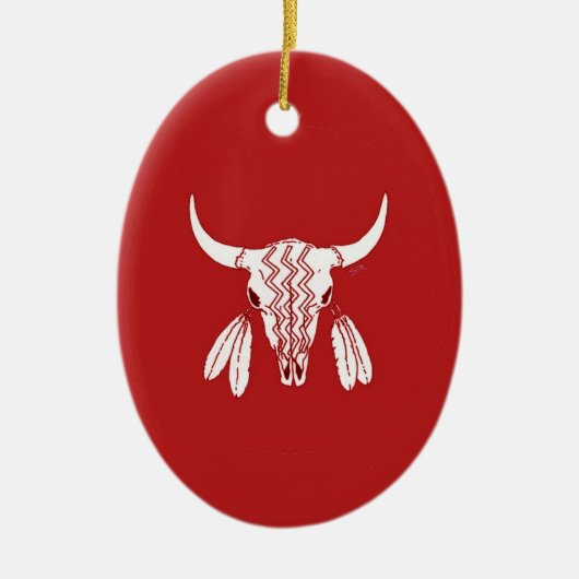 Red Ghost Dance Buffalo oval keramisch ornament (Voorkant)