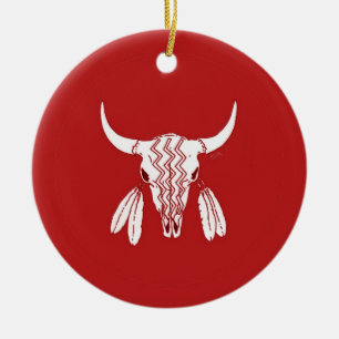 Red Ghost Dance Buffalo rond ornament van keramisc