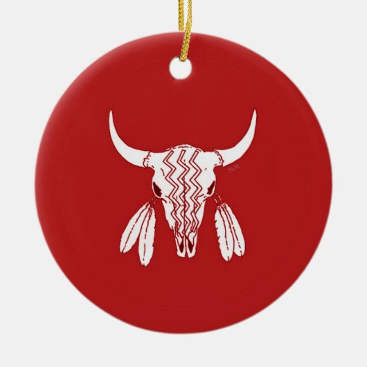 Red Ghost Dance Buffalo rond ornament van keramisc (Voorkant)