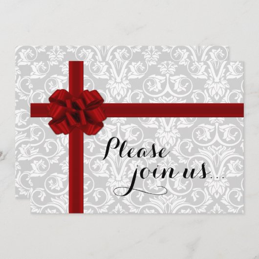 Red Gift Bow Fête Invitation (Devant / Derrière)