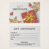 Red Gift kerstballen Gold Snowflakes kaartje (Voorkant /achterkant)