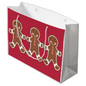 Red Gingerbread Boys Kerst Gift Bag Large Cadeautasje (Achterkant Gekanteld)