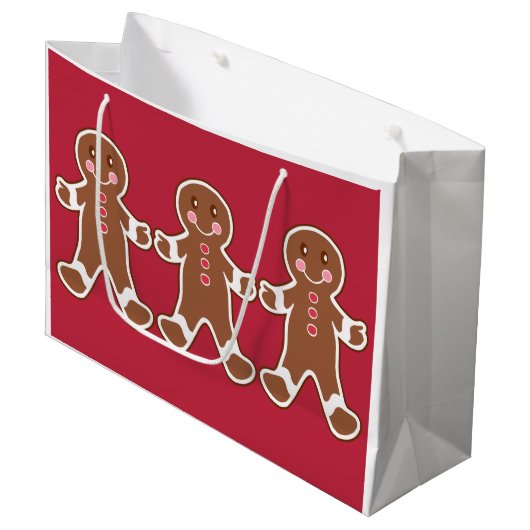 Red Gingerbread Boys Kerst Gift Bag Large Cadeautasje (Voorkant Gekanteld)