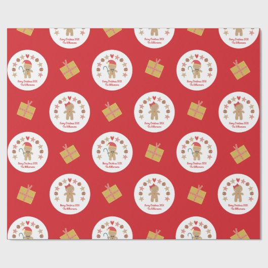 Red Gingerbread Cookie Script Aangepaste naam Scha Cadeaupapier (Vlak)