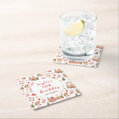 Red Gingerbread House Birthday Party Vierkante Kartonnen Onderzetter (Insitu)