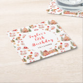 Red Gingerbread House Birthday Party Vierkante Kartonnen Onderzetter (Schuin)