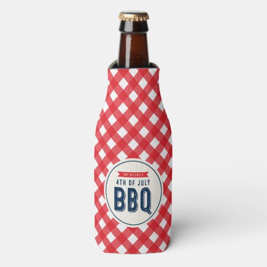 Red Gingham and Blue 4 juli BBQ Flesjeskoeler (Fles Voorkant)